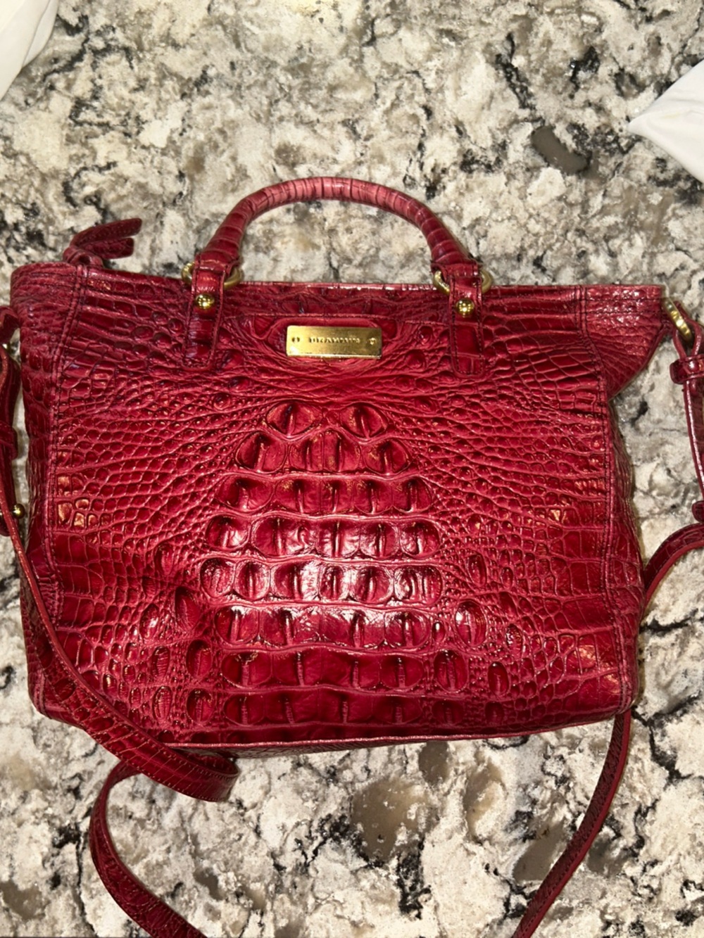 Brahmin Tote Bag Purse Red Croc Embossed Leather Shoulder Medium Asher Carryall